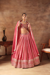Magenta Tissue jacquard Embroidered  Lehenga Choli